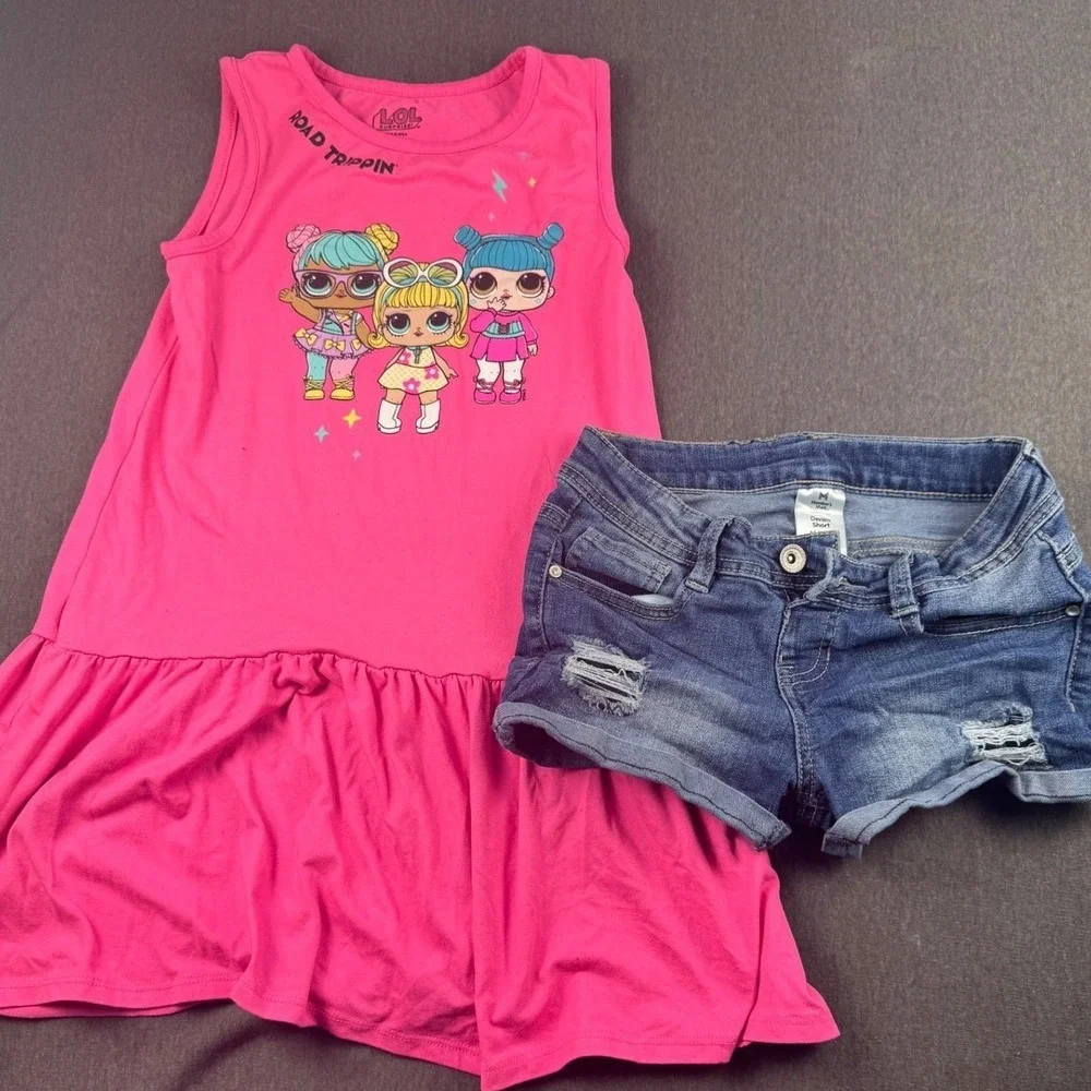 LOL Surprise Road Trippin Pink Dress Member's Mark Denim‎ Shorts Outfit